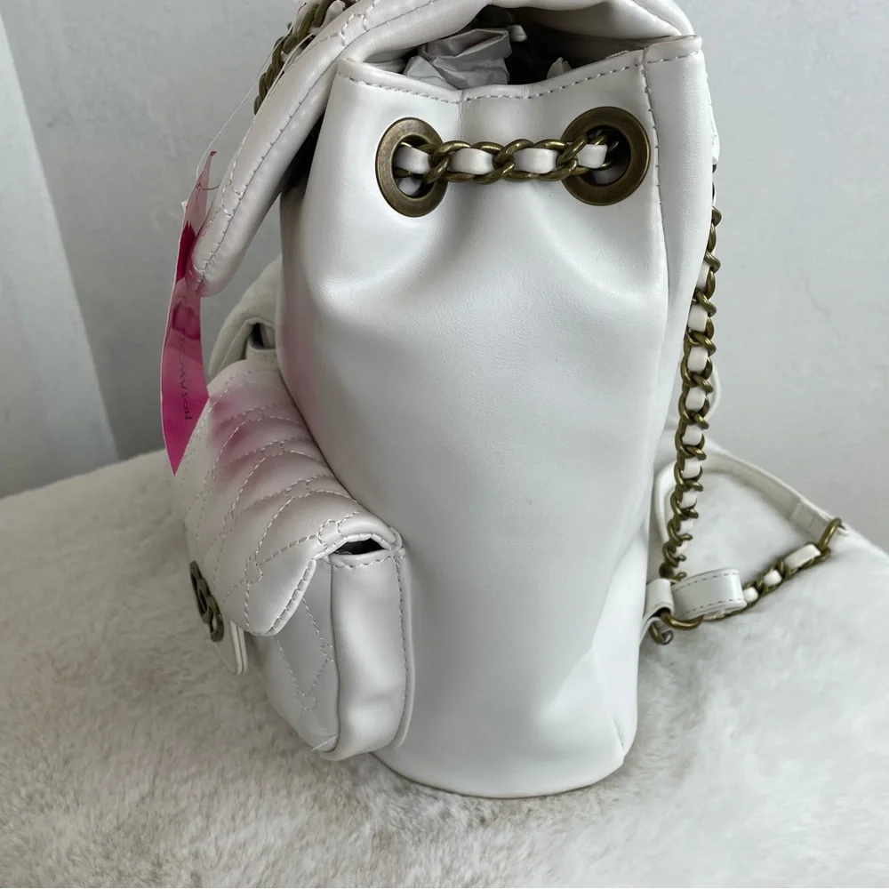 Betsey Johnson White Quilted Heart Accent Backpack